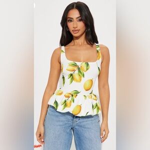 Lemon Print Peplum Top